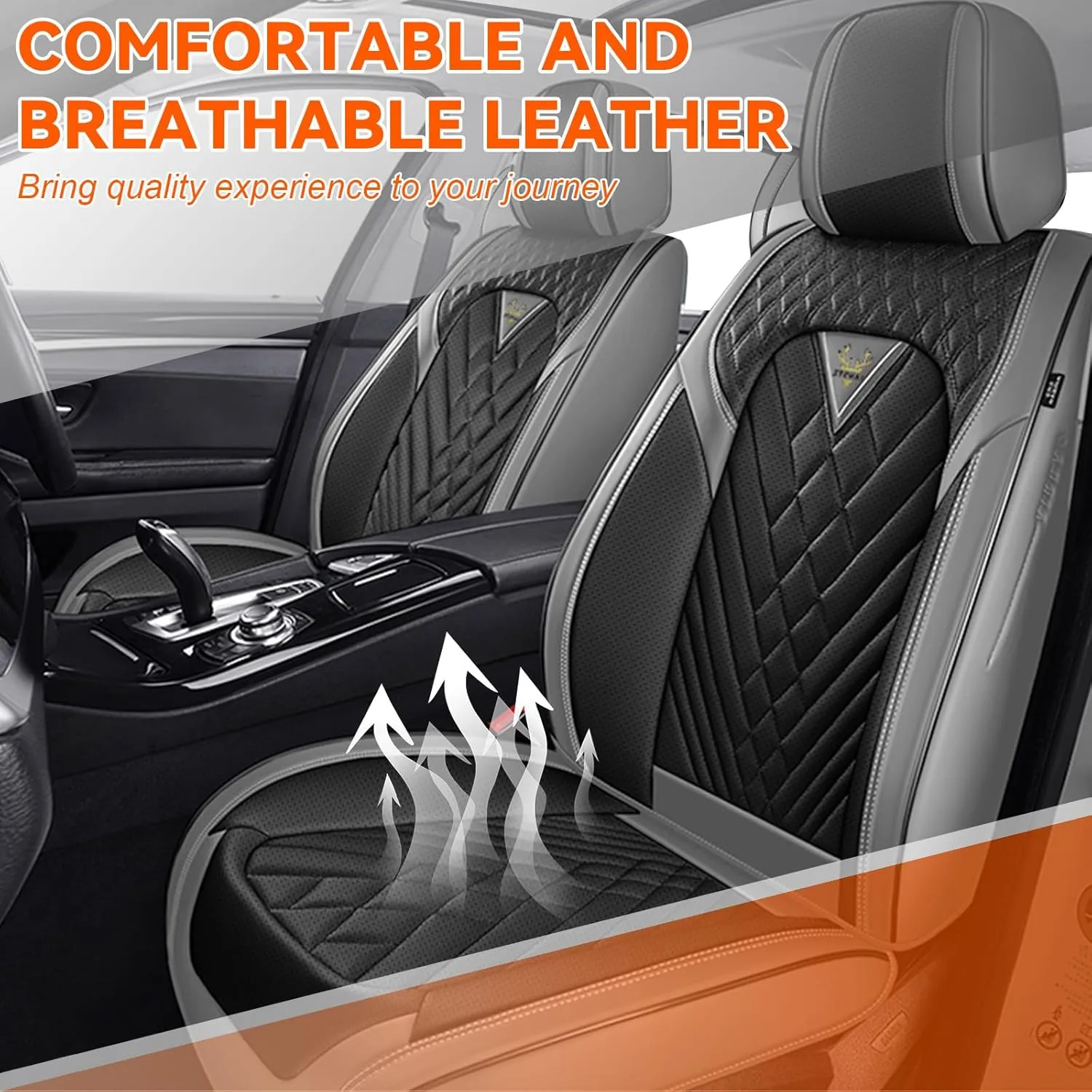 Car Seat Covers Fit for Saturn Ion 2003-2007,5 Seat Comfort Non-Slip Seat Cover Airbag Compatible,Waterproof Leather Seat Covers(Standard 5 Seat,Gray Black)