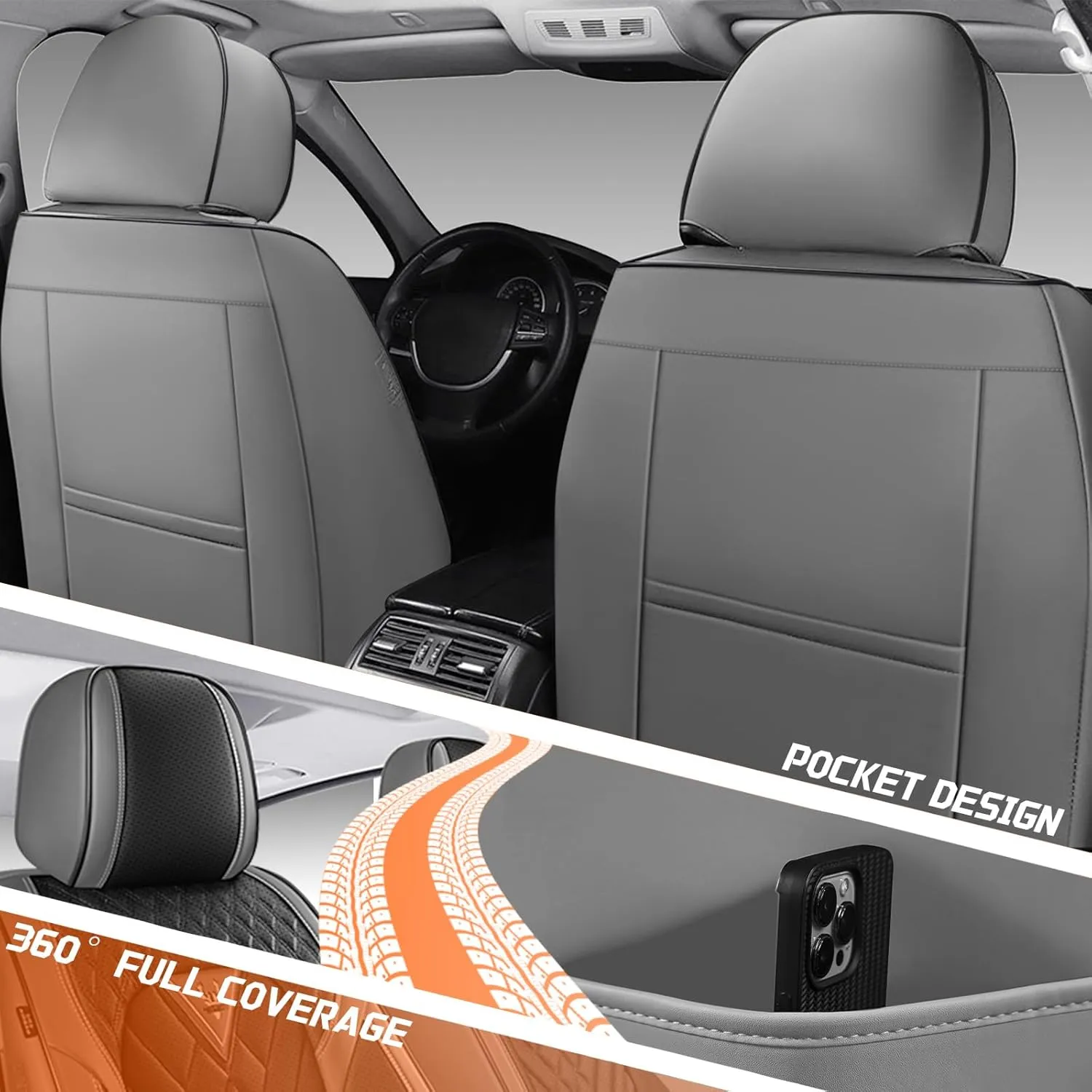 Car Seat Covers Fit for Saturn Ion 2003-2007,5 Seat Comfort Non-Slip Seat Cover Airbag Compatible,Waterproof Leather Seat Covers(Standard 5 Seat,Gray Black)