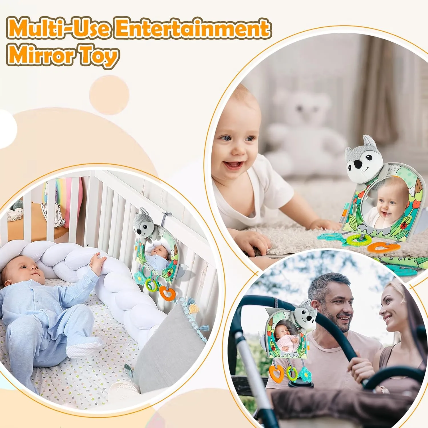 Car Seat Toy, Car Mirror for Baby, Baby Mirror for Car, Baby Car Mirror for Baby Rear Facing, Travel Baby Activity Center with Hanging Engaging Toys for infants Babies 0-6-12-18 Months Boy Girl