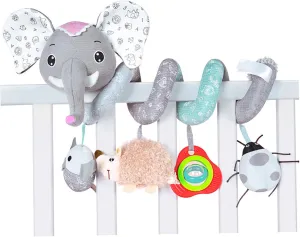 Car Seat Toys, Spiral Cartoon Elephant Crib Toys Hanging with Music Box & BB Squeaker Rattles, Stretchable & Soft for Boys, Girls Gift, Car Seat, Crib Hanging
