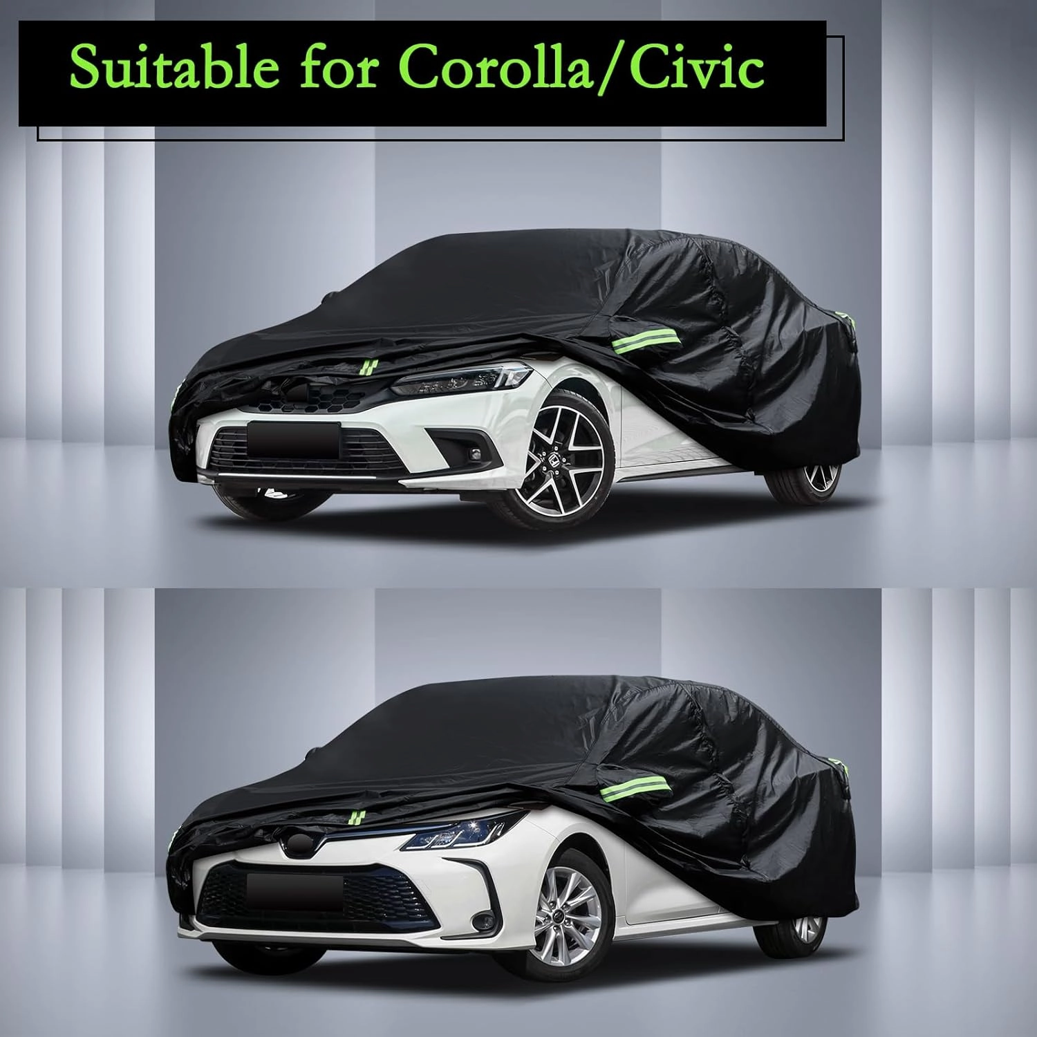 Car Cover Custom Fit for Toyota Corolla 2000-2025, Honda Civic 1991-2025, Waterproof All Weather Full Exterior Cover Rain Sun Hail Protector Car Cover with Door Zipper