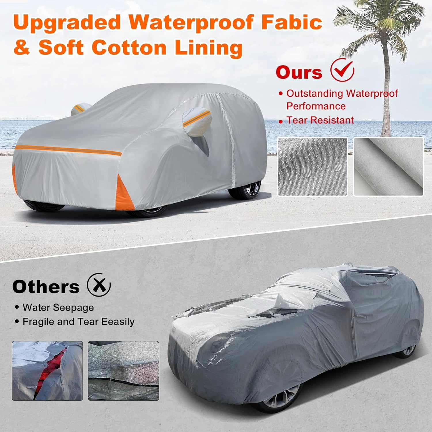 Car Cover for 2006-2025 Ford Explorer, Waterproof Custom-fit All Weather Sun Rain UV Dust Snow Protection Outdoor Explorer Full Car Cover with Door Zipper and Cotton Lining-Grey