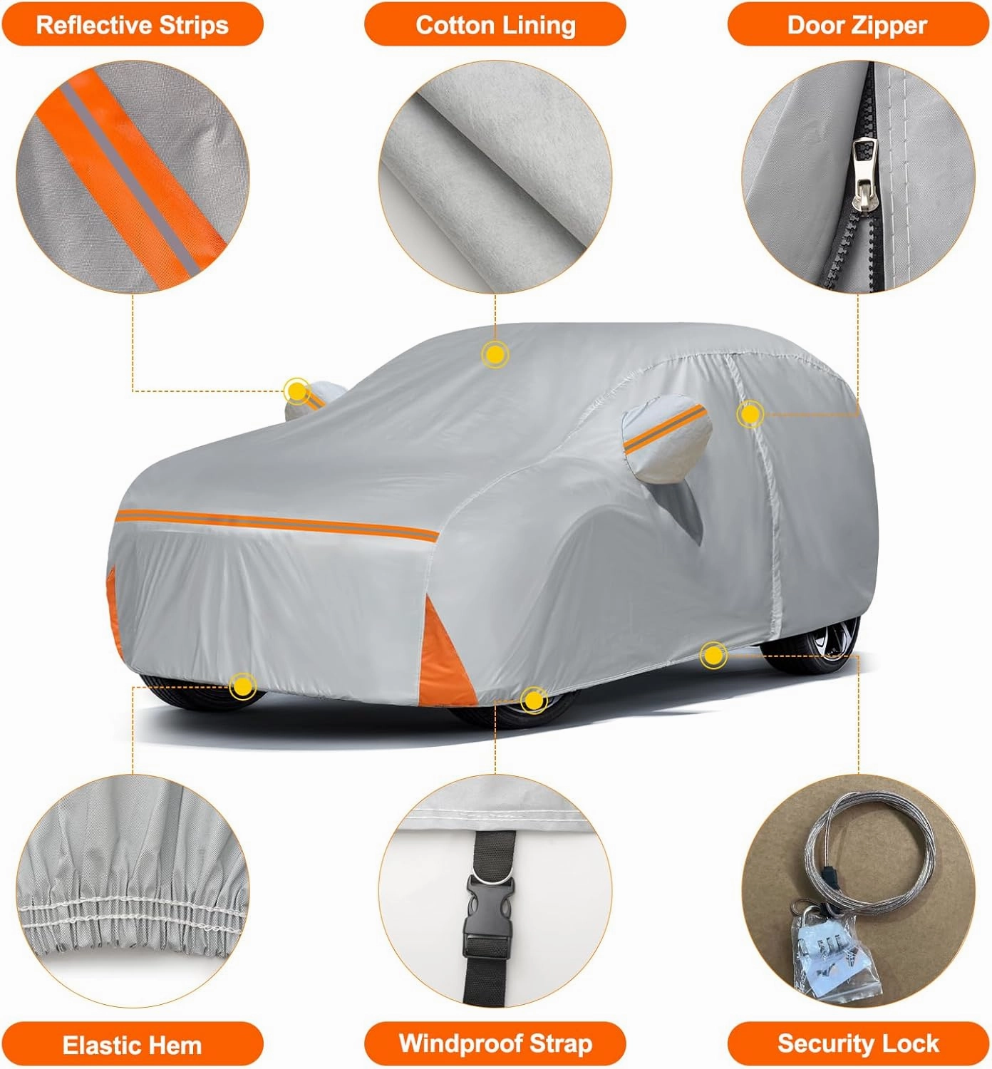 Car Cover for 2006-2025 Ford Explorer, Waterproof Custom-fit All Weather Sun Rain UV Dust Snow Protection Outdoor Explorer Full Car Cover with Door Zipper and Cotton Lining-Grey
