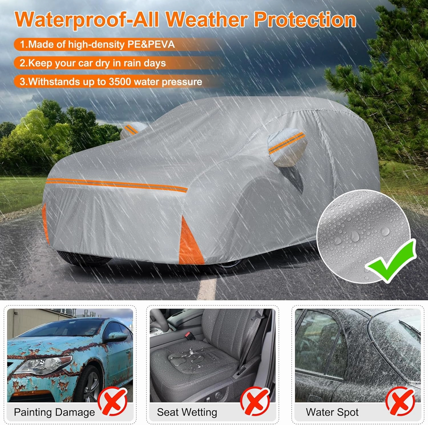 Car Cover for 2006-2025 Ford Explorer, Waterproof Custom-fit All Weather Sun Rain UV Dust Snow Protection Outdoor Explorer Full Car Cover with Door Zipper and Cotton Lining-Grey