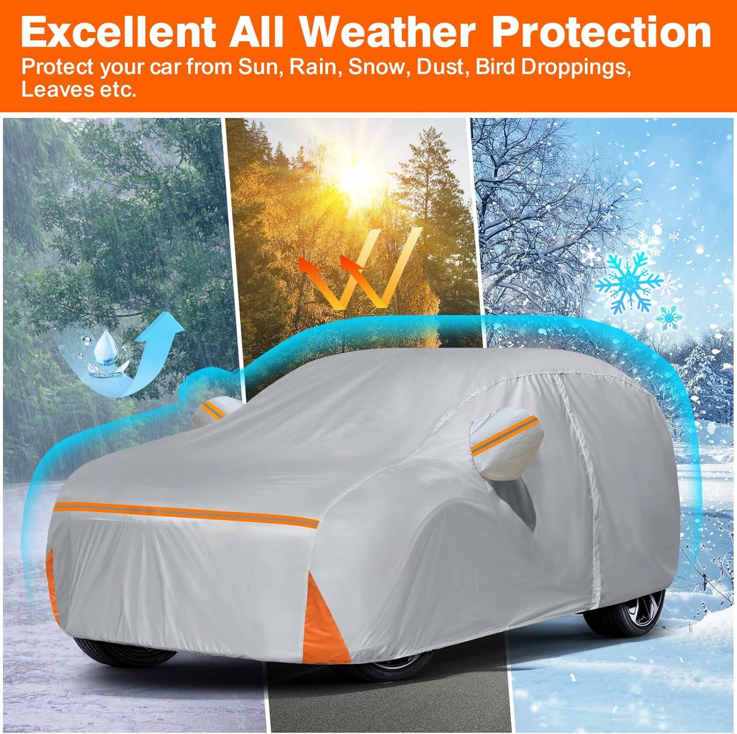 Car Cover for 2006-2025 Ford Explorer, Waterproof Custom-fit All Weather Sun Rain UV Dust Snow Protection Outdoor Explorer Full Car Cover with Door Zipper and Cotton Lining-Grey
