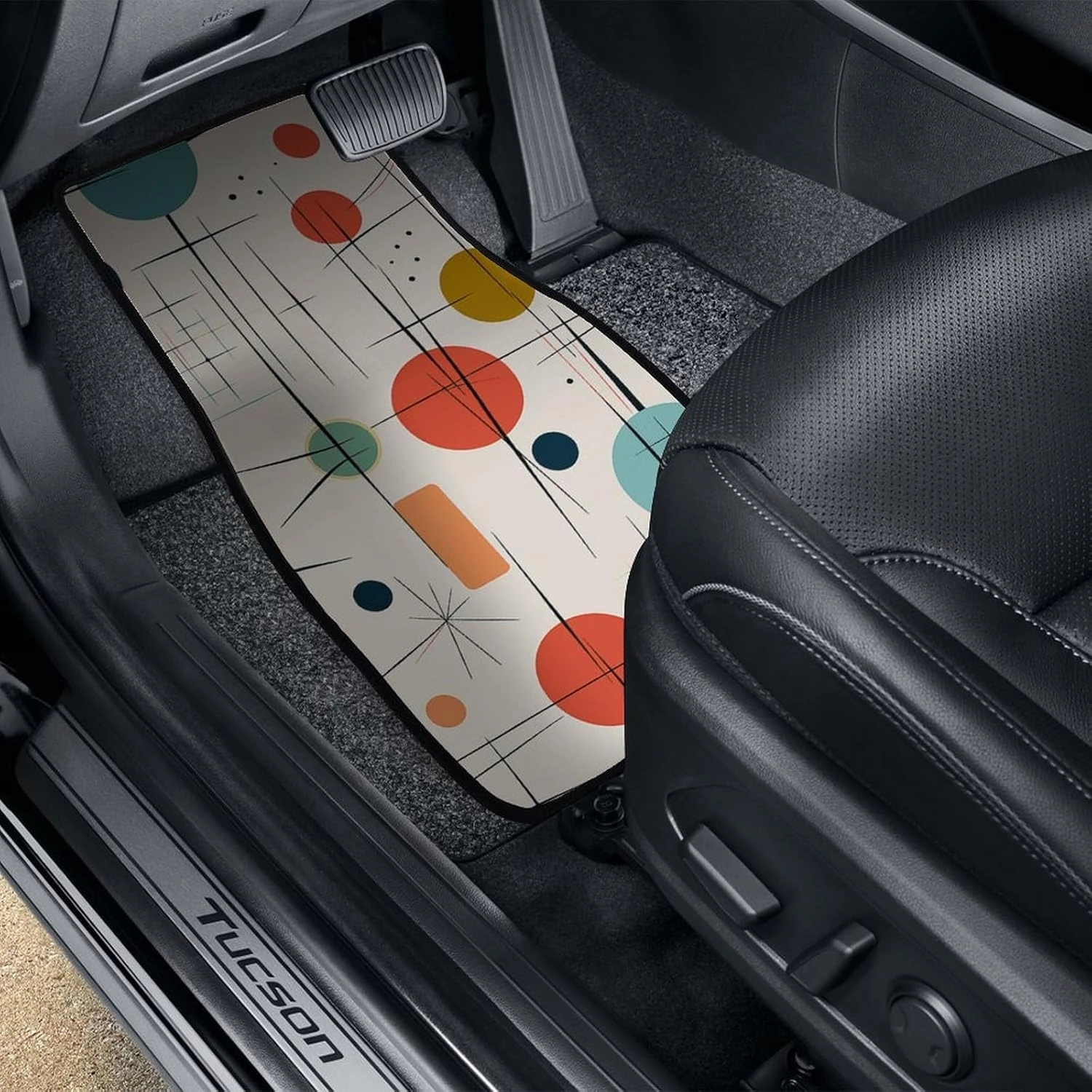 Car Floor Mats 4 Piece Universal Car Floor Mats Modern Mid Century Car Mat Set Rubber Floor Mats for Cars Non-Slip Car Foot Pad Car Carpet Decor Heel Pad for Most Vehicles
