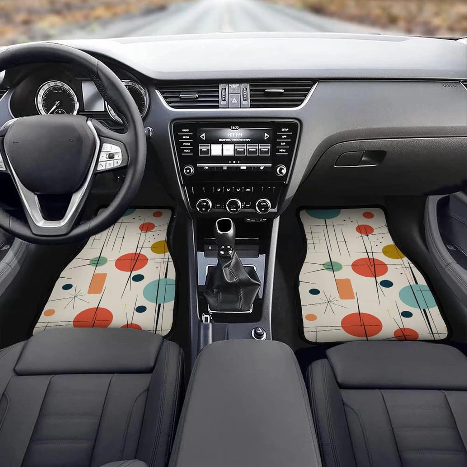 Car Floor Mats 4 Piece Universal Car Floor Mats Modern Mid Century Car Mat Set Rubber Floor Mats for Cars Non-Slip Car Foot Pad Car Carpet Decor Heel Pad for Most Vehicles