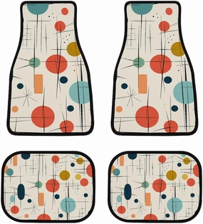Car Floor Mats 4 Piece Universal Car Floor Mats Modern Mid Century Car Mat Set Rubber Floor Mats for Cars Non-Slip Car Foot Pad Car Carpet Decor Heel Pad for Most Vehicles