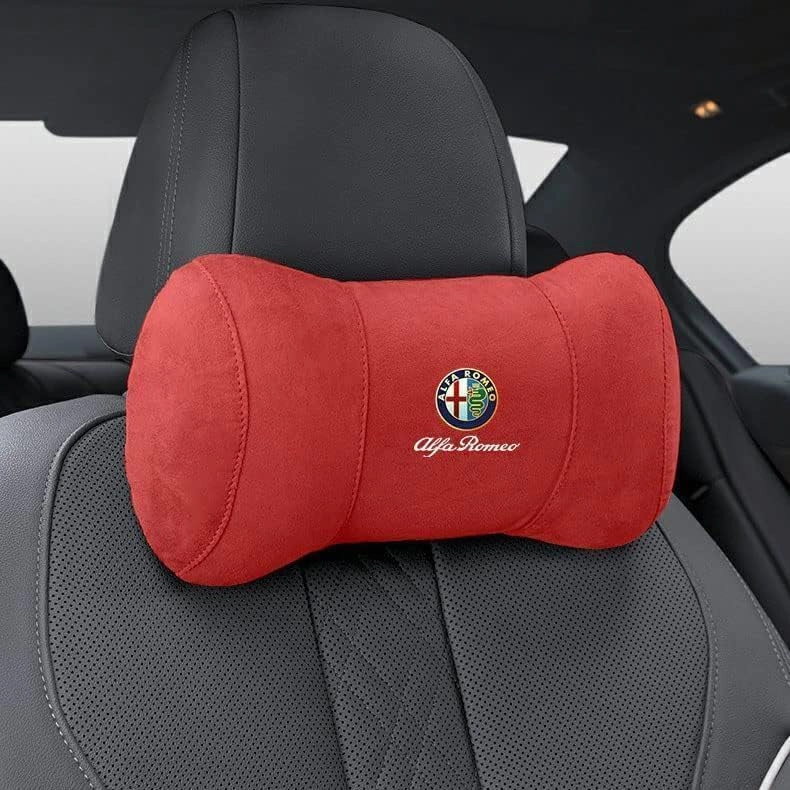 Car Headrest Pillow for Alfa Romeo Stelvio Giulia Giulietta Sportiva Mito, Car Neck Pillow, Head Neck Rest Cushion, Comfortable Soft Seat Back Pillows, Travel Pillow Cushion,C Red, normal