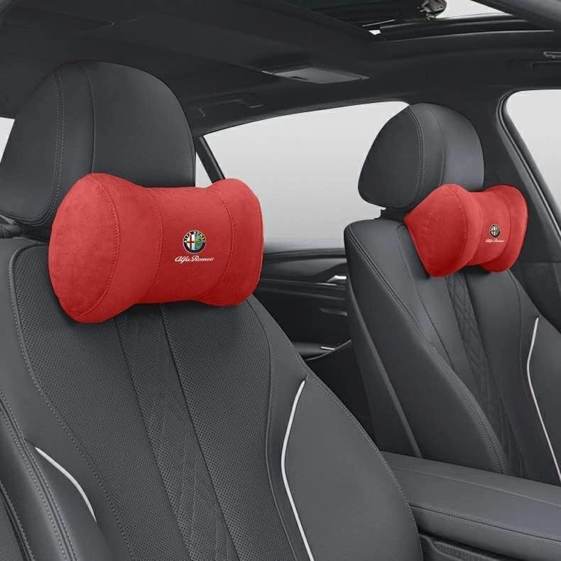 Car Headrest Pillow for Alfa Romeo Stelvio Giulia Giulietta Sportiva Mito, Car Neck Pillow, Head Neck Rest Cushion, Comfortable Soft Seat Back Pillows, Travel Pillow Cushion,C Red, normal
