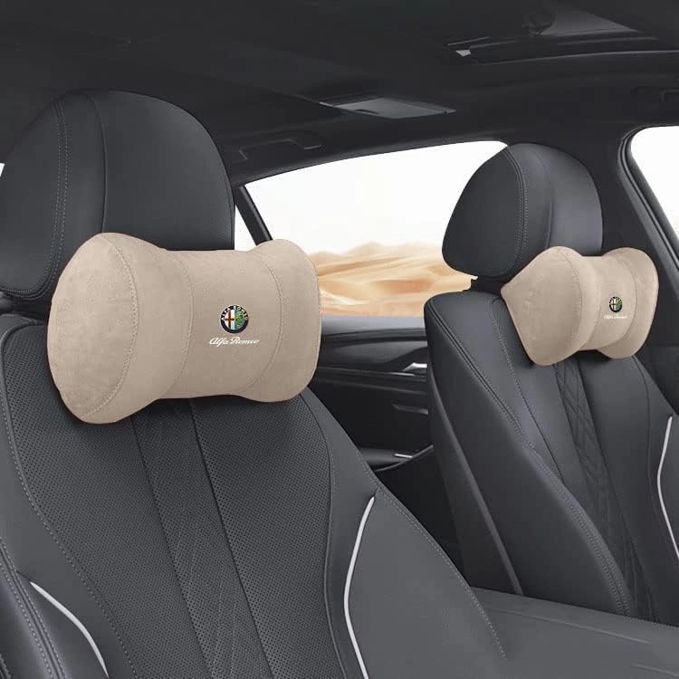 Car Headrest Pillow for Alfa Romeo Stelvio Giulia Giulietta Sportiva Mito, Car Neck Pillow, Head Neck Rest Cushion, Comfortable Soft Seat Back Pillows, Travel Pillow Cushion,D Beige