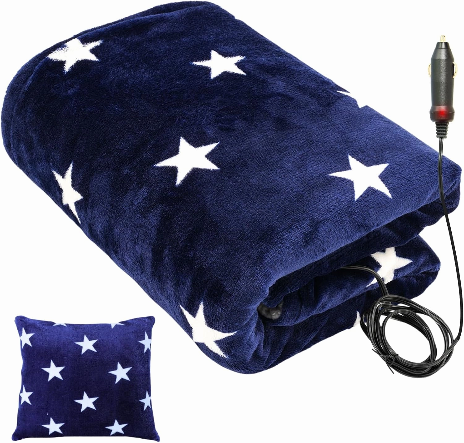 Car Heated Blanket - 12-Volt Portable Blanket for Car, Truck, SUV, RV - Soft Flannel and Sherpa - Travel Size 59" x 43"