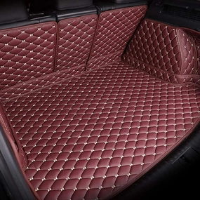 Car Leather Boot Mats for Subaru Outback 2015 2016 2017 2018 2019, Custom Full Coverage Cargo Liner Boot Carpets Tray Protector Pad Anti-Scratch Interior Accessories,E/Red