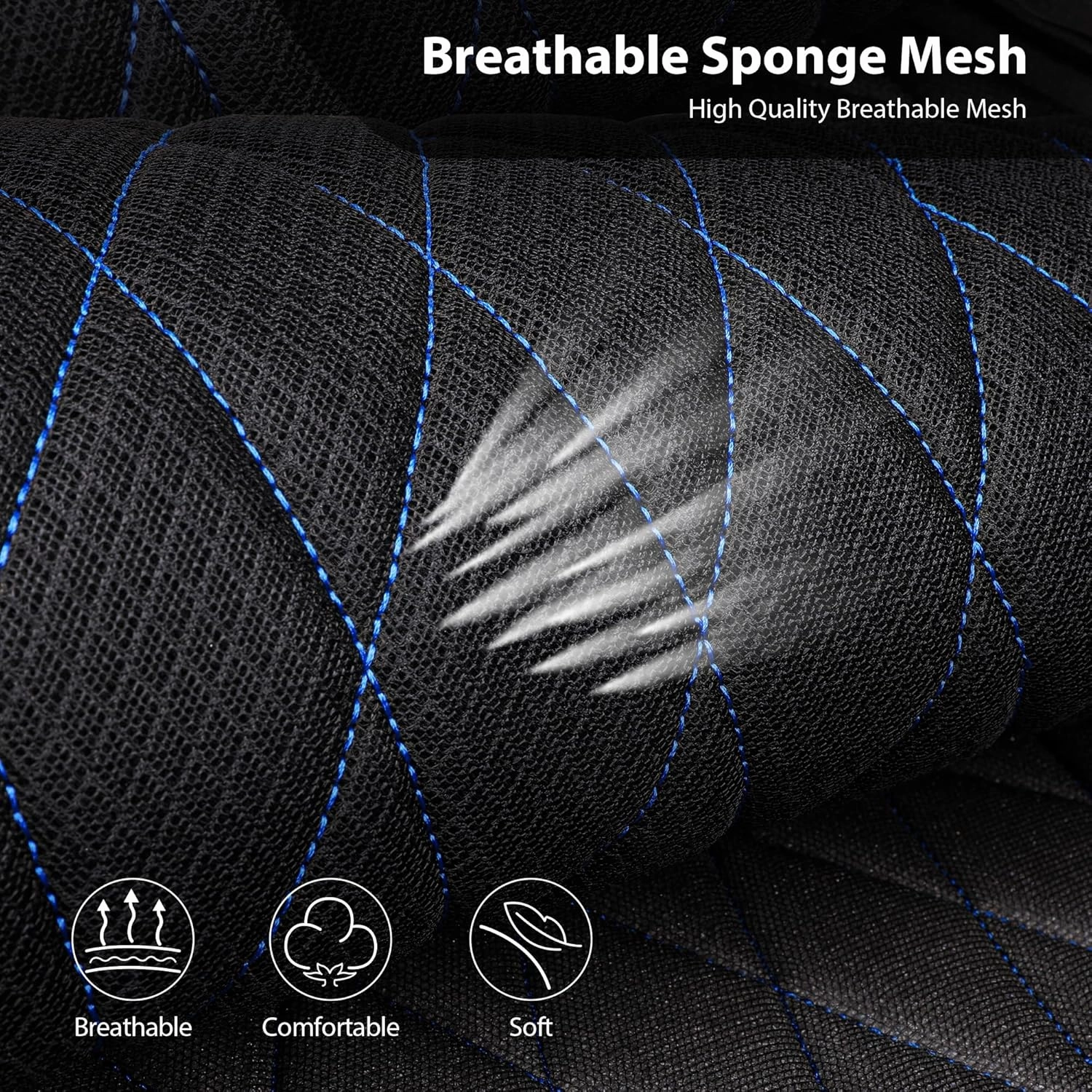 CAR PASS Thick Foam 3D Air Mesh Leather Car Seat Covers Front Seats Only, Breathable Premuim Leather Two Front Seat Cover, Airbag Compatible Universal Fit for Most Sedan Van Truck SUV,Black and Blue