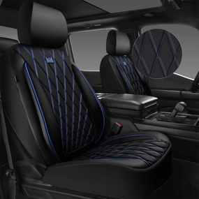 CAR PASS Thick Foam 3D Air Mesh Leather Car Seat Covers Front Seats Only, Breathable Premuim Leather Two Front Seat Cover, Airbag Compatible Universal Fit for Most Sedan Van Truck SUV,Black and Blue