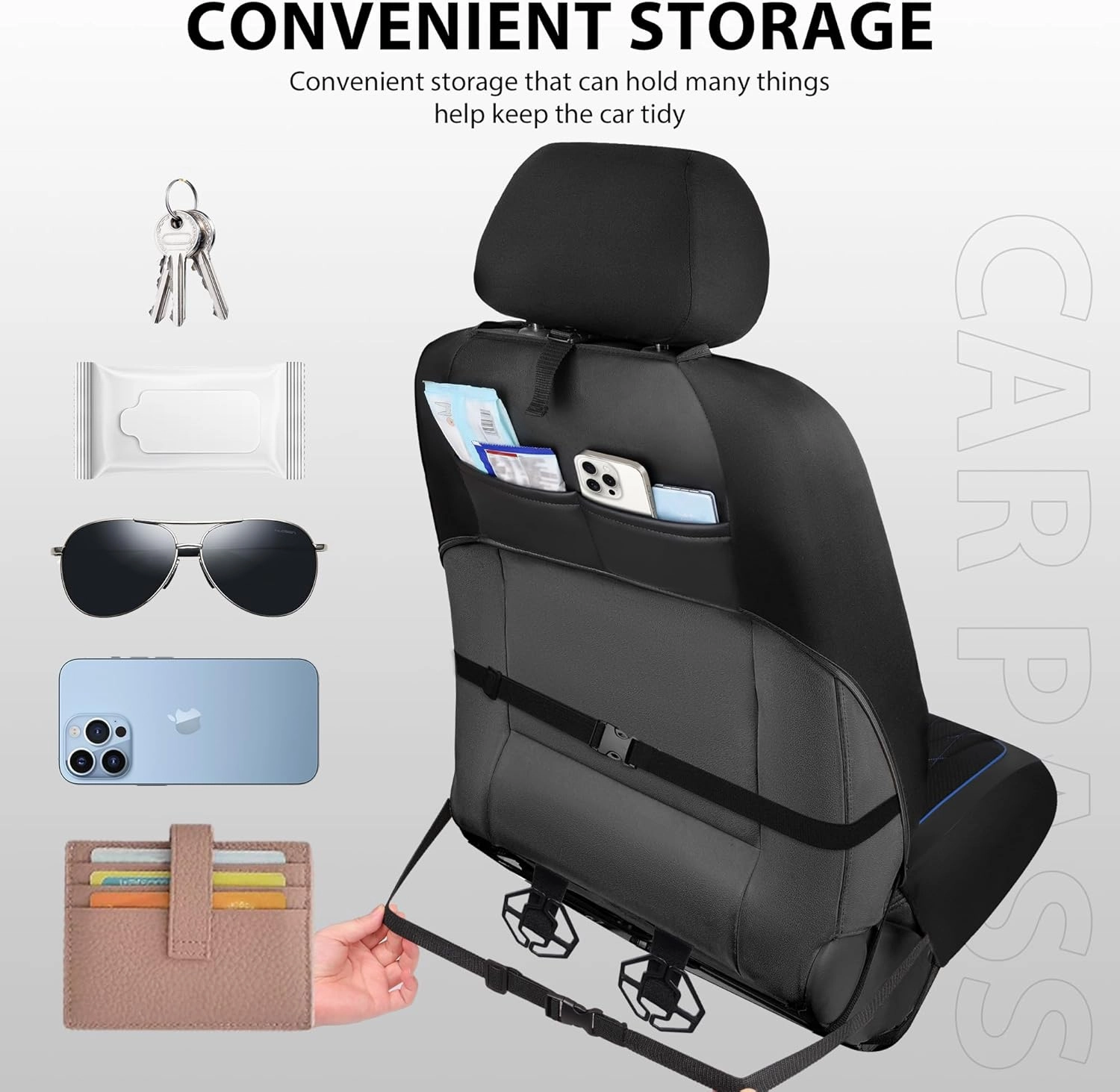 CAR PASS Thick Foam 3D Air Mesh Leather Car Seat Covers Front Seats Only, Breathable Premuim Leather Two Front Seat Cover, Airbag Compatible Universal Fit for Most Sedan Van Truck SUV,Black and Blue