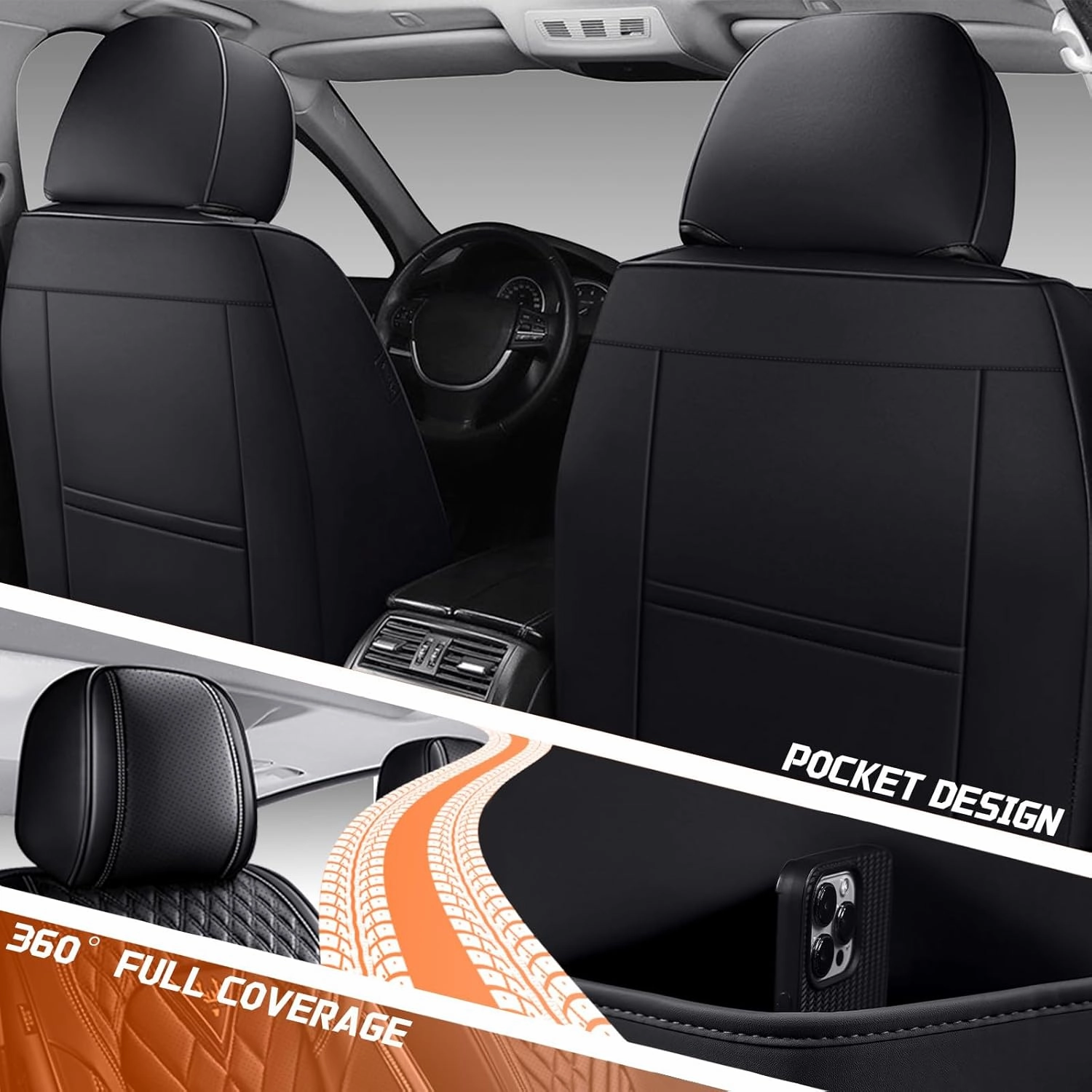 Car Seat Covers Fit for Buick Encore 2013-2022,2 Seat Comfort Non-Slip Seat Cover Airbag Compatible,Waterproof Leather Seat Covers(Standard 2 Seat,Black)