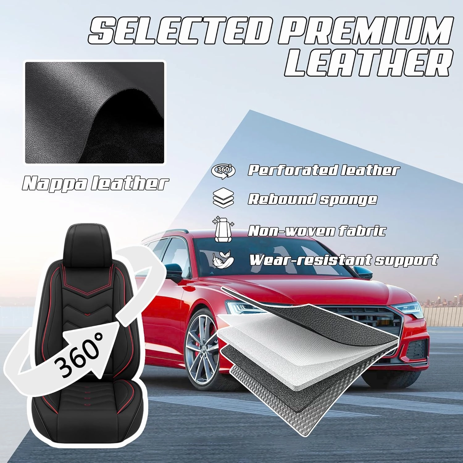 Car Seat Covers Fit for Land Rover 2000-2025, Stylish Sport Seat Covers, Waterproof Wear-Resistant Premium Nappa Leather Car Seat Covers.(2 Pcs Front/Black)