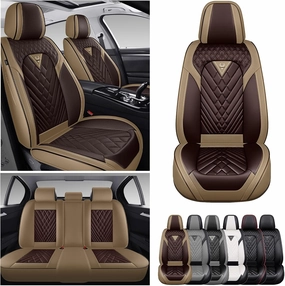 Car Seat Covers Fit for Lincoln Nautilus 2019-2025,5 Seat Comfort Non-Slip Seat Cover Airbag Compatible,Waterproof Leather Seat Covers(Standard 5 Seat,Beige Coffee)