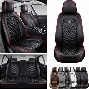 Car Seat Covers Fit for Lincoln Nautilus 2019-2025,5 Seat Comfort Non-Slip Seat Cover Airbag Compatible,Waterproof Leather Seat Covers(Standard 5 Seat,Black Red)