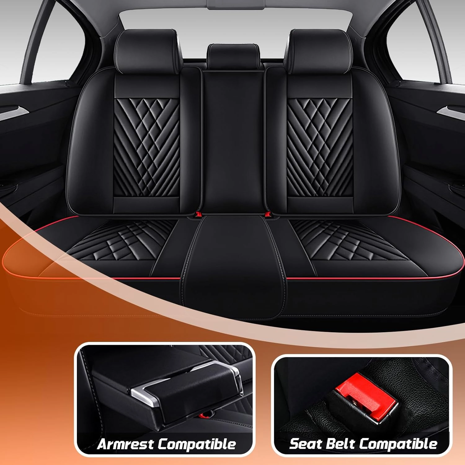 Car Seat Covers Fit for Lincoln Nautilus 2019-2025,5 Seat Comfort Non-Slip Seat Cover Airbag Compatible,Waterproof Leather Seat Covers(Standard 5 Seat,Black Red)