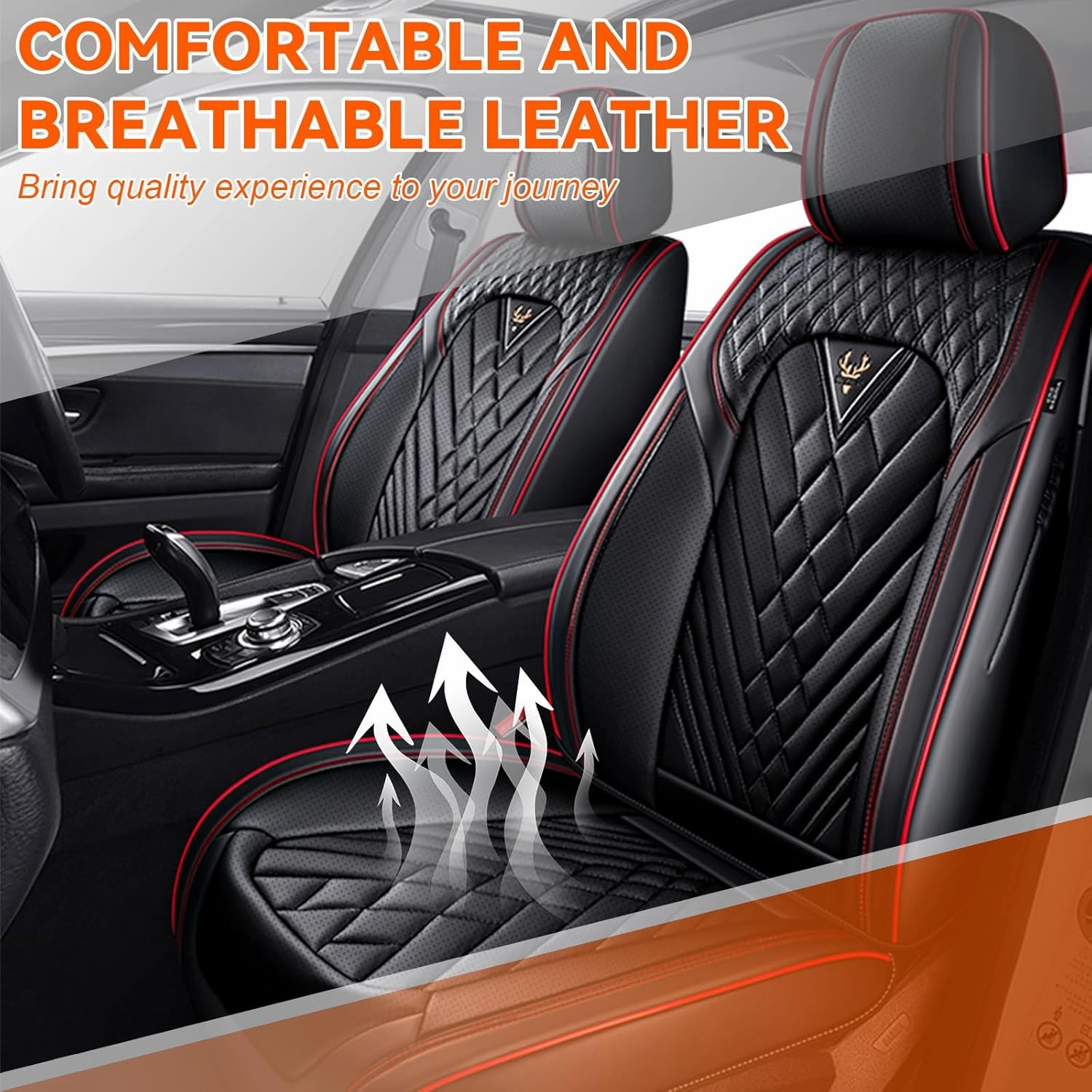 Car Seat Covers Fit for Lincoln Nautilus 2019-2025,5 Seat Comfort Non-Slip Seat Cover Airbag Compatible,Waterproof Leather Seat Covers(Standard 5 Seat,Black Red)