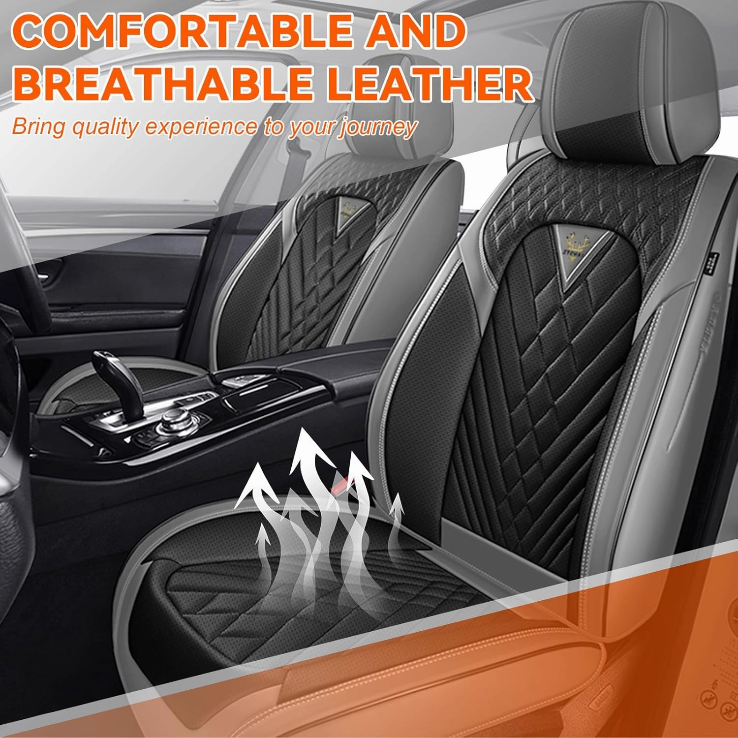Car Seat Covers Fit for Subaru Ascent 2019-2025,5 Seat Comfort Non-Slip Seat Cover Airbag Compatible,Waterproof Leather Seat Covers(Standard 5 Seat,Gray Black)