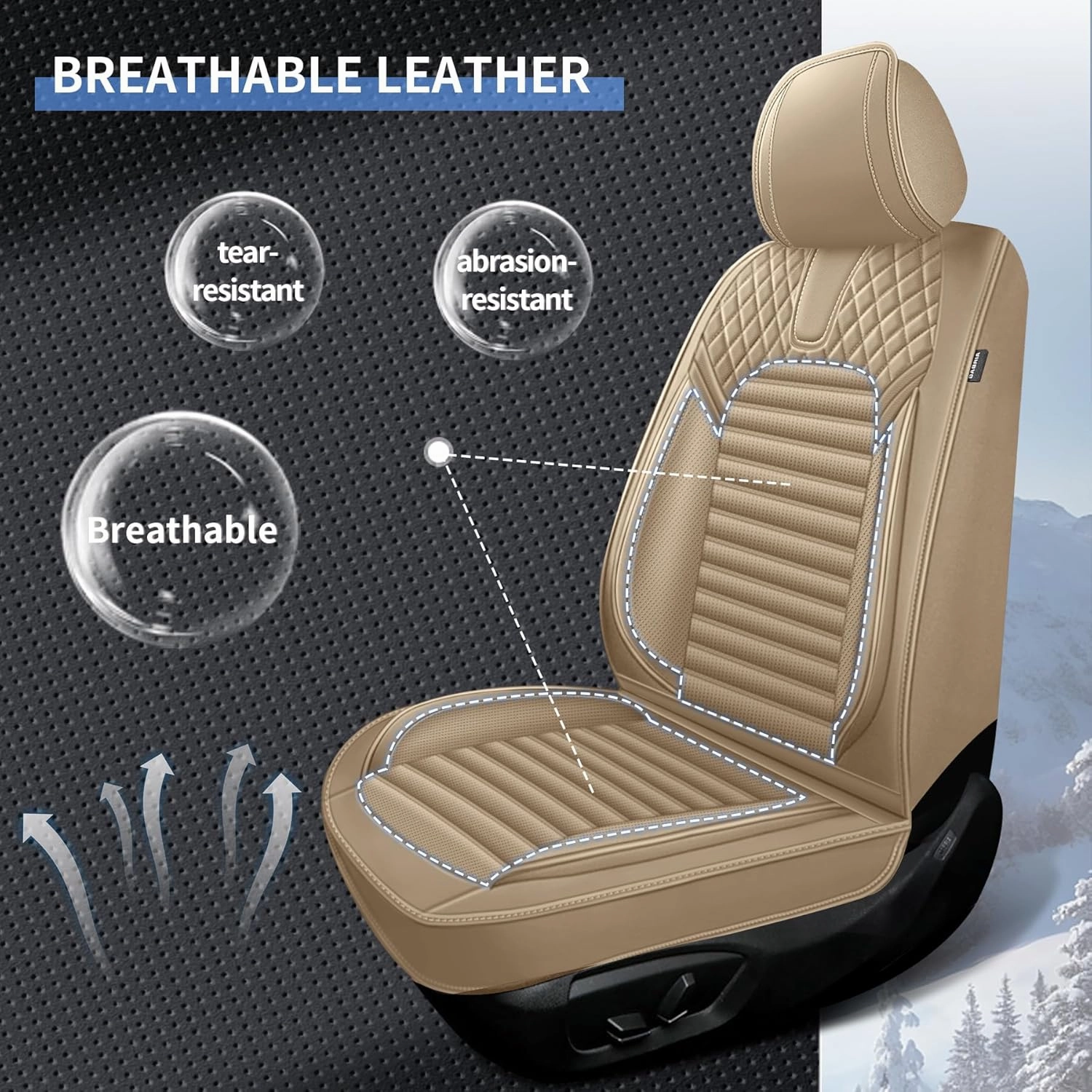 Car Seat Covers Full Set Fit for Hyundai Santa Cruz 2022-2025,Waterproof Laux Leather Seat Protectors for 5-Seat Vehicles(Beige)