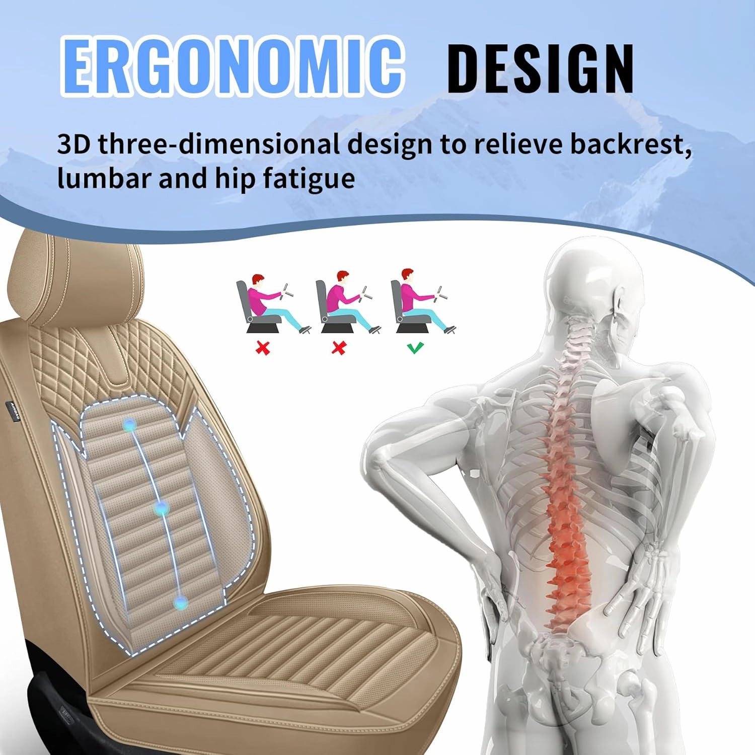 Car Seat Covers Full Set Fit for Hyundai Santa Cruz 2022-2025,Waterproof Laux Leather Seat Protectors for 5-Seat Vehicles(Beige)