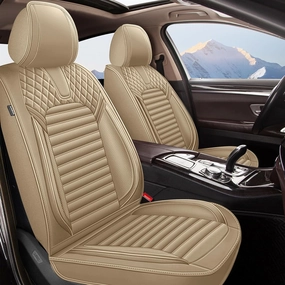 Car Seat Covers Full Set Fit for Hyundai Santa Cruz 2022-2025,Waterproof Laux Leather Seat Protectors for 5-Seat Vehicles(Beige)