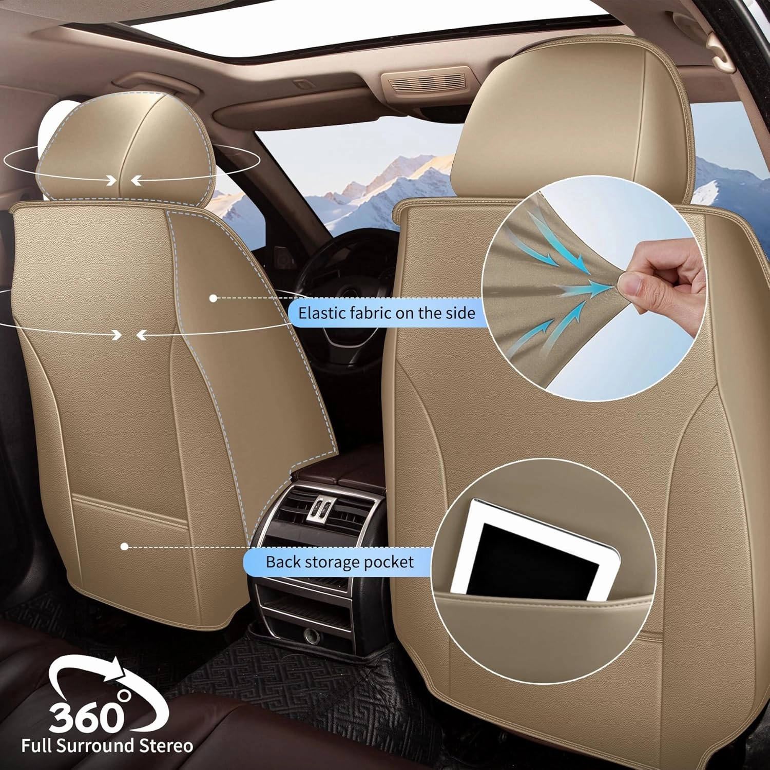 Car Seat Covers Full Set Fit for Hyundai Santa Cruz 2022-2025,Waterproof Laux Leather Seat Protectors for 5-Seat Vehicles(Beige)