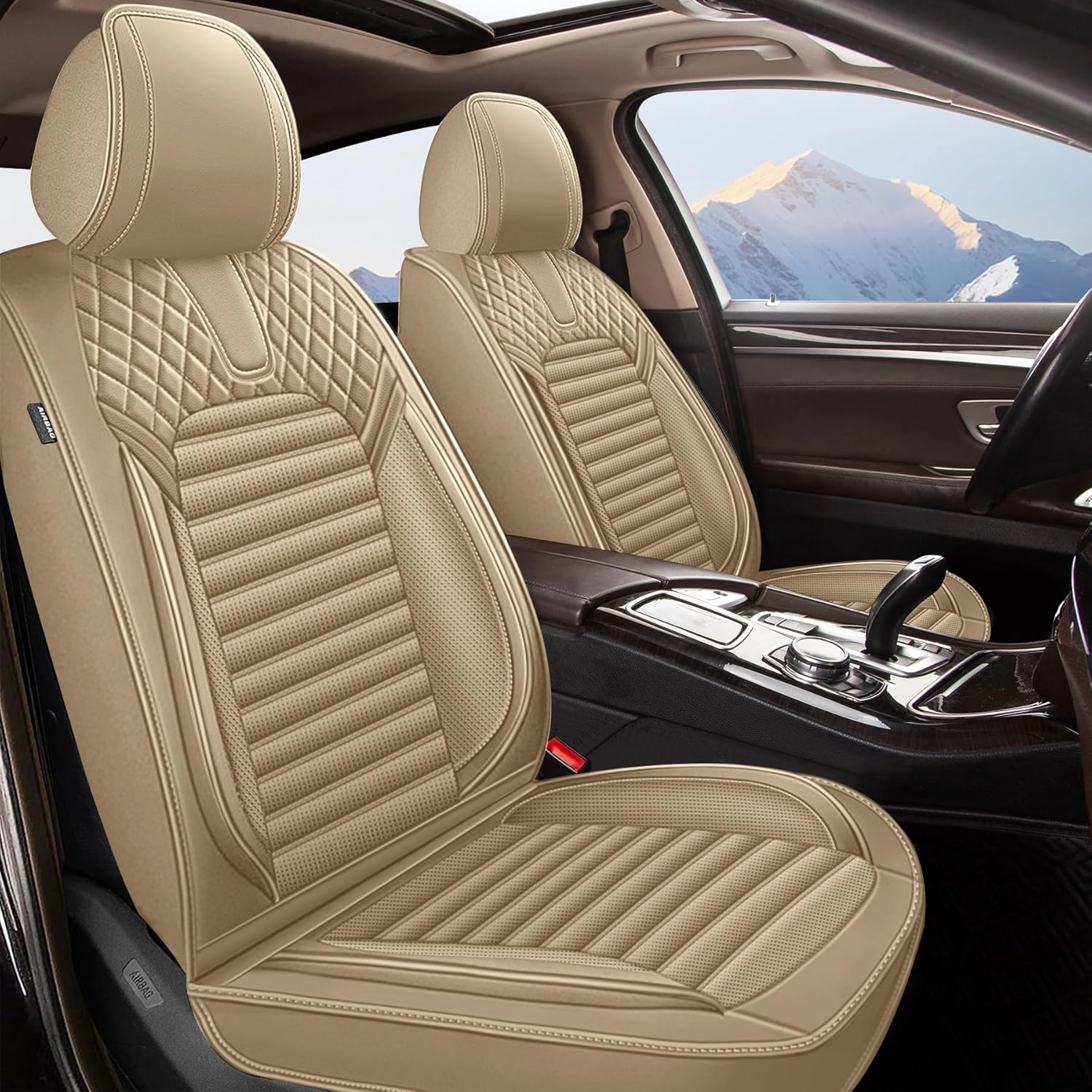 Car Seat Covers Full Set Fit for Hyundai Santa Cruz 2022-2025,Waterproof Laux Leather Seat Protectors for 5-Seat Vehicles(Beige)