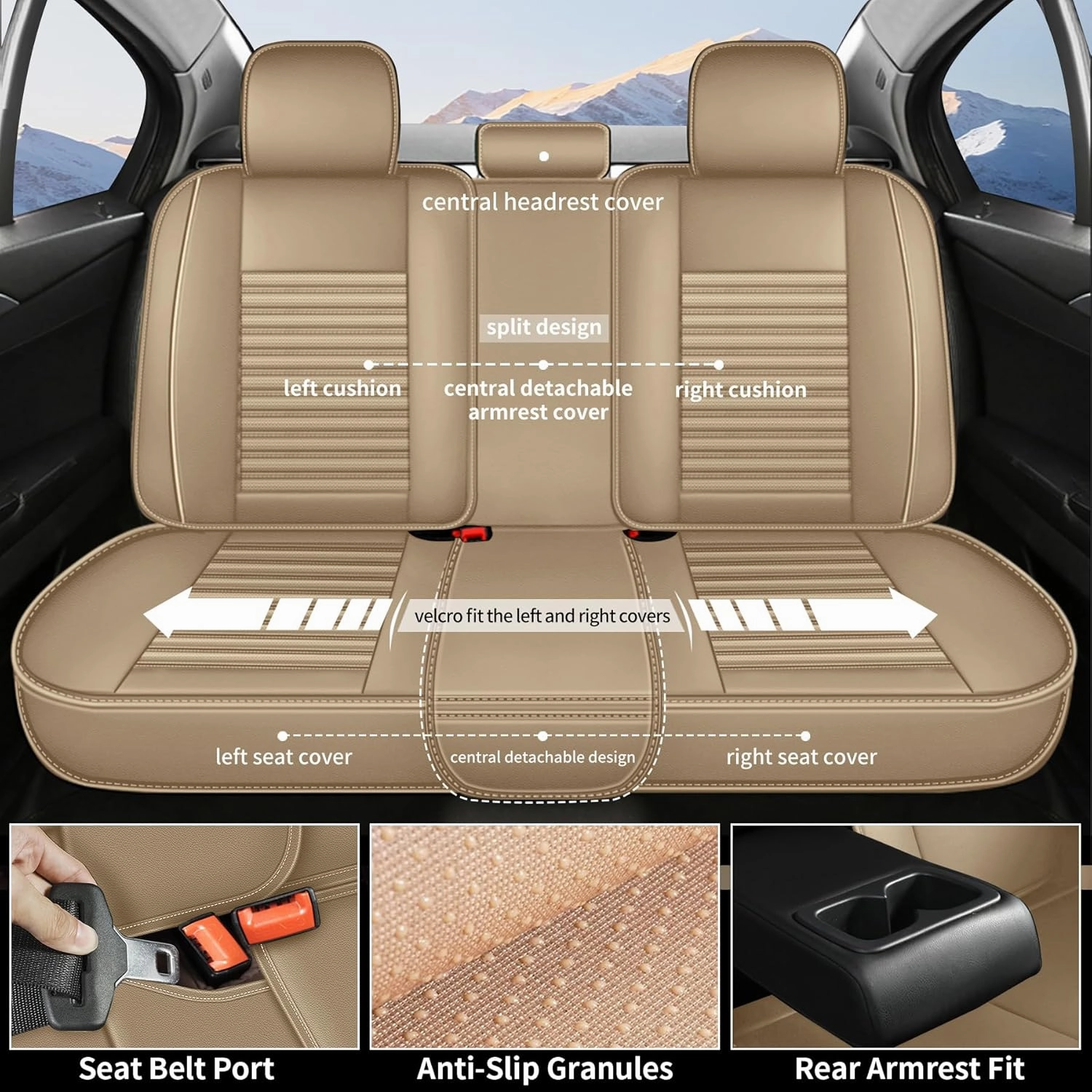 Car Seat Covers Full Set Fit for Hyundai Santa Cruz 2022-2025,Waterproof Laux Leather Seat Protectors for 5-Seat Vehicles(Beige)