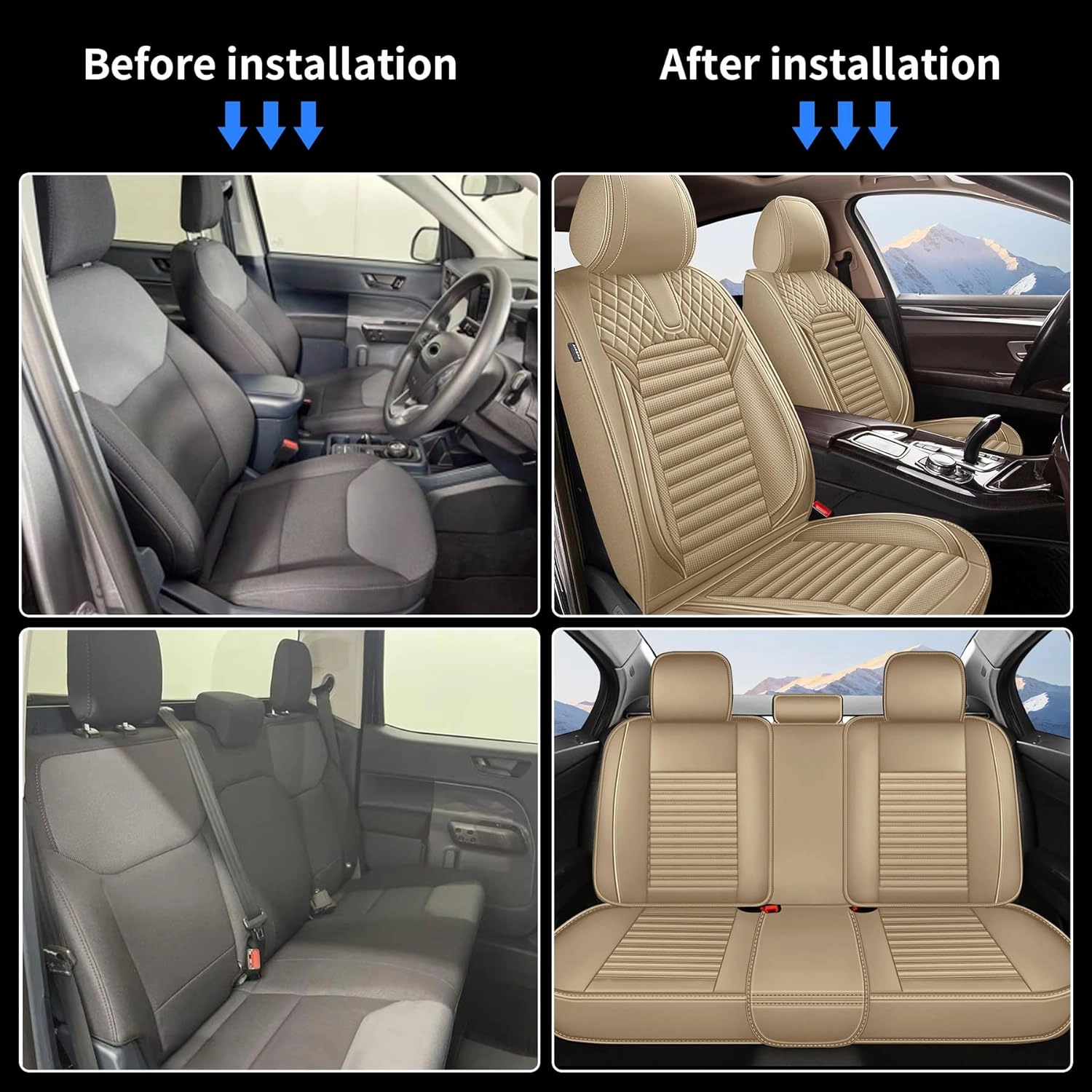 Car Seat Covers Full Set Fit for Hyundai Santa Cruz 2022-2025,Waterproof Laux Leather Seat Protectors for 5-Seat Vehicles(Beige)