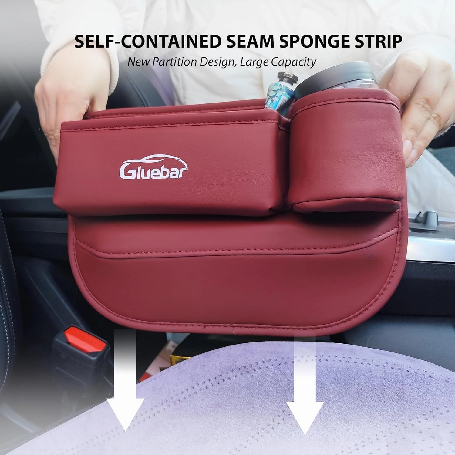 Car Seat Gap Filler,Premium Leather Car Seat Seam Padding Organizer, Car Center Console Organizer with Cup Holder, Universal Women's/Men's Interior Accessories for Cars, SUVs and Trucks (Black 1 Pack)