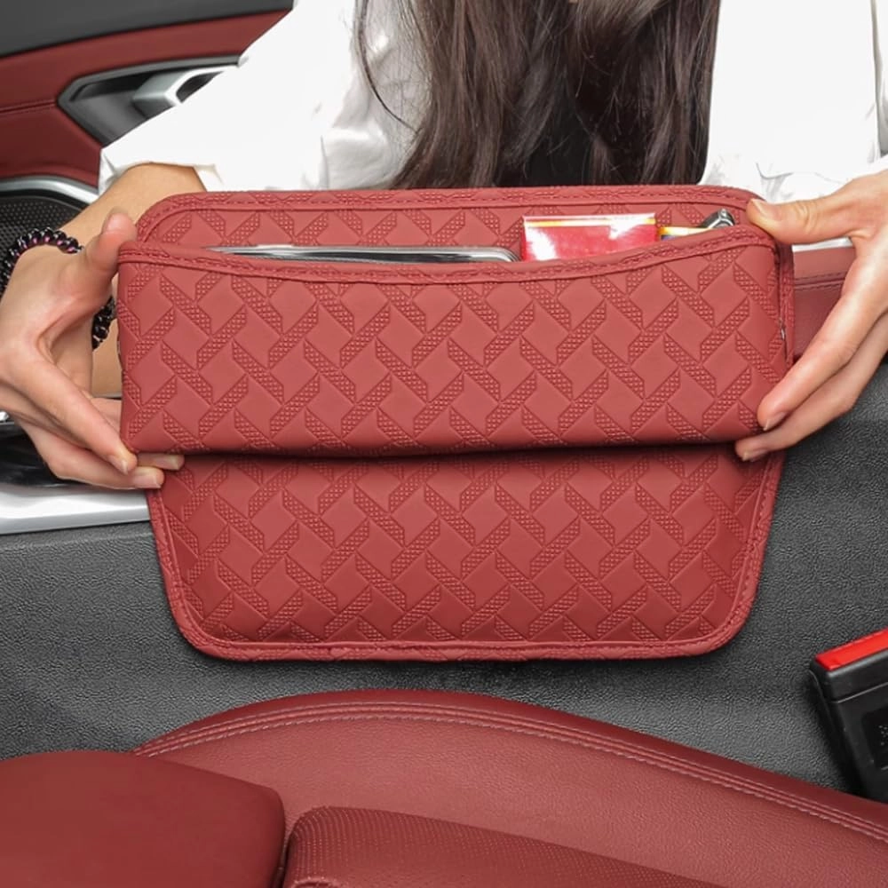 Car Seat Storage Box for Tesla Model 3/Model Y/Model X/Model S/Cybertruck, Premium Leather Car Storage Box Car Tidy Essentials with USB Charging Hole,C Orange