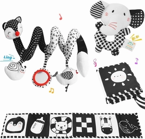 Car Seat Toys Hanging, Black and White Baby Toys with Car Seat Toys Rattle Toys for Infant 3-6 Months