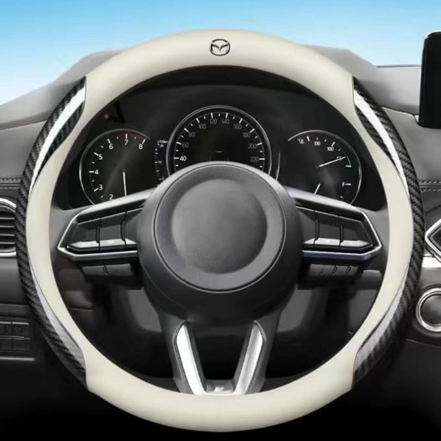 Car Steering Wheel Cover for Mazda Biante 2008-2018, Breathable Durable All-Season Comfort Steering Wheel Cover All Inclusive Wheel Cover Car Accessories,B White