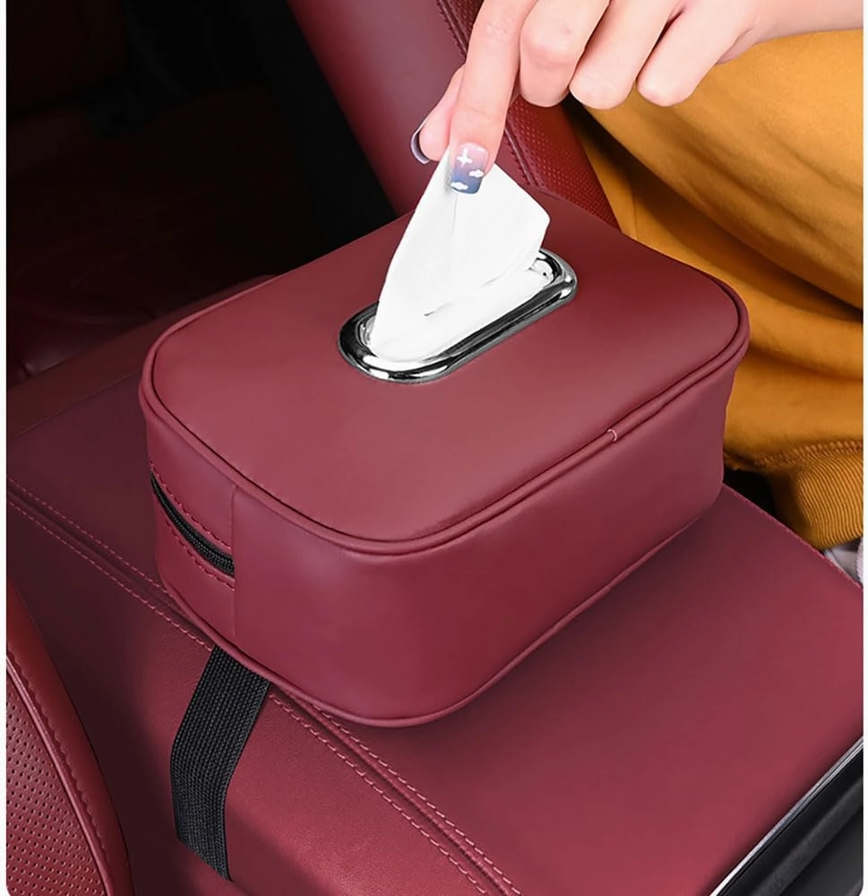 Car Tissue Bag for Bentley Flying Spur/Continental/Bentayga 2014 2015 2016 2017 2018 2019, Leather Hanging Design Holder Soft Elastic Straps Sun Visor Paper Box Multifunctional Easy Access Accessories