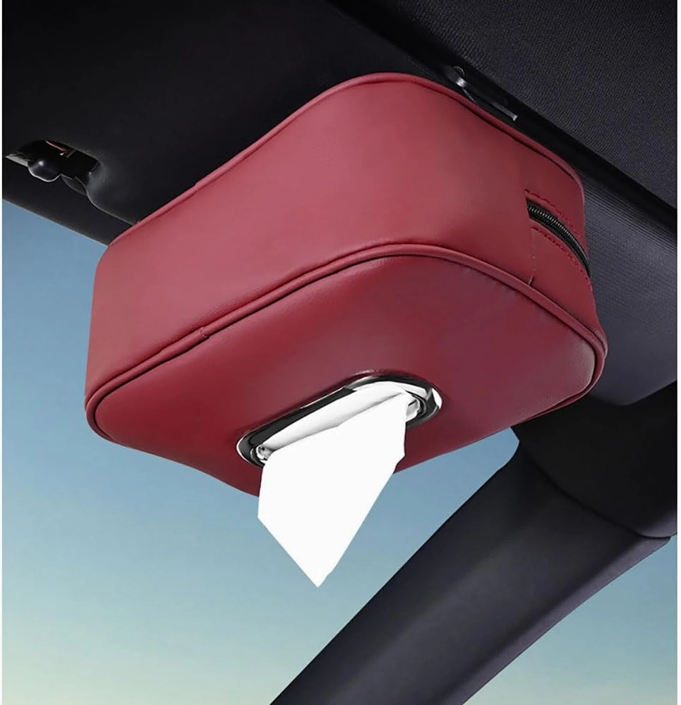 Car Tissue Bag for Bentley Flying Spur/Continental/Bentayga 2014 2015 2016 2017 2018 2019, Leather Hanging Design Holder Soft Elastic Straps Sun Visor Paper Box Multifunctional Easy Access Accessories