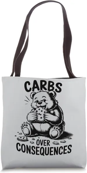 Carbs Over Consequences Bear Food Lover Humor Tote Bag