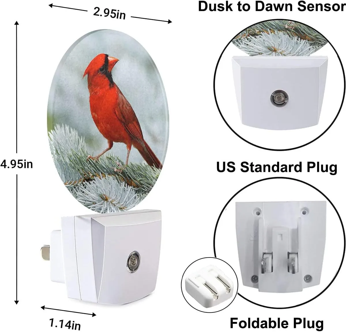 Cardinal Night Light Northern Red Bird On Tree Branch Night Lamp LED Auto on/Off for Hallway Stairway Kitchen Men Women Bedroom