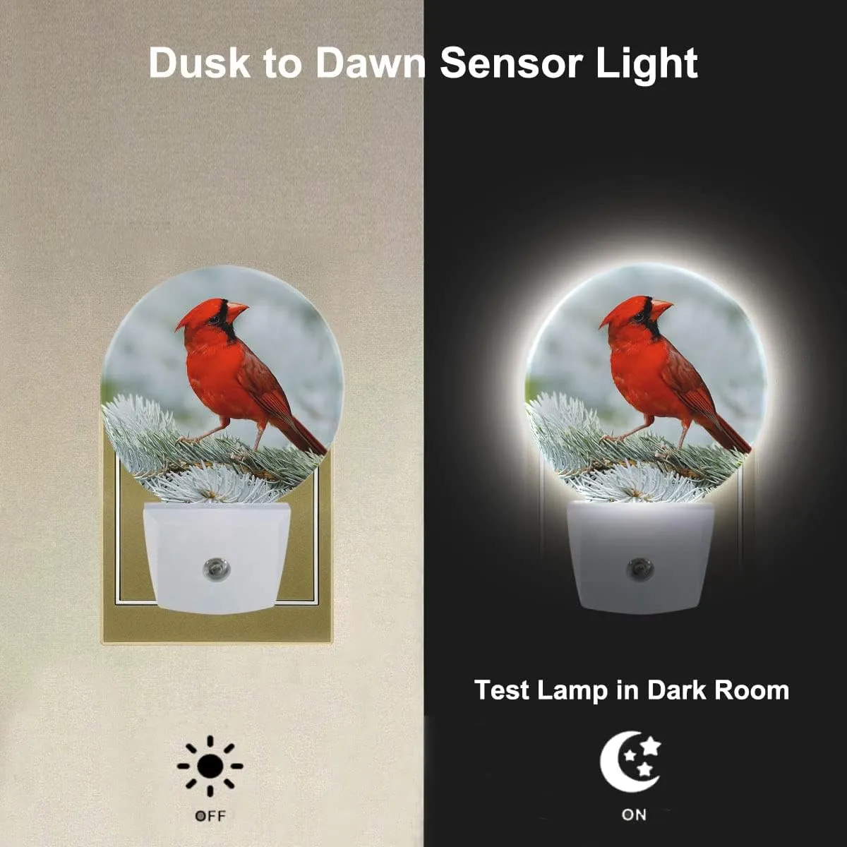 Cardinal Night Light Northern Red Bird On Tree Branch Night Lamp LED Auto on/Off for Hallway Stairway Kitchen Men Women Bedroom