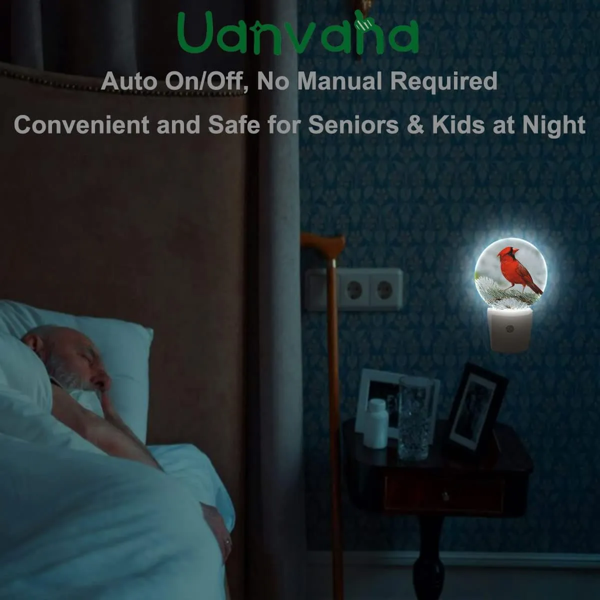 Cardinal Night Light Northern Red Bird On Tree Branch Night Lamp LED Auto on/Off for Hallway Stairway Kitchen Men Women Bedroom