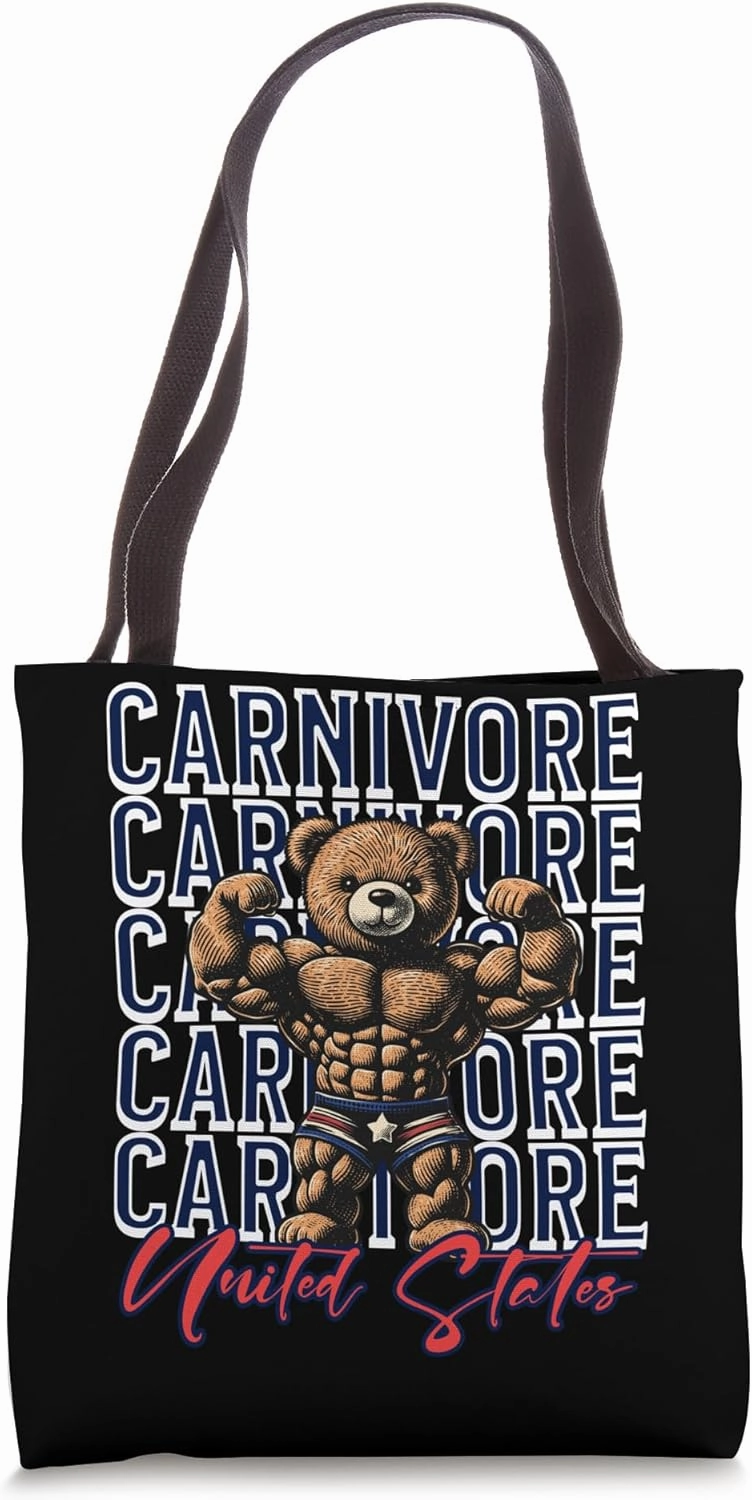 Carnivore Bear Grizzly USA US Flag Diet Meat Eater Keto Tote Bag