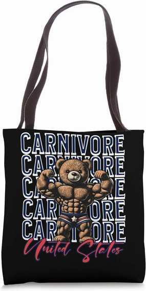 Carnivore Bear Grizzly USA US Flag Diet Meat Eater Keto Tote Bag
