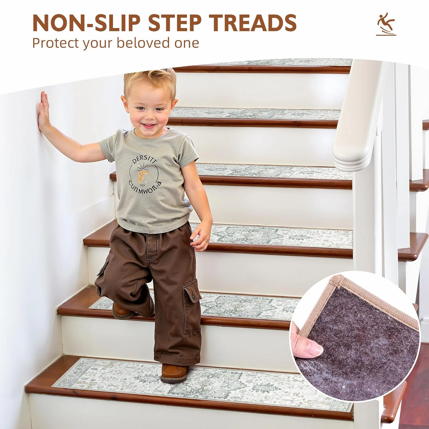Carpet Stair Treads Non Slip for Wooden Steps 4PCS, 8" X 30" Stair Runners Mats Indoor, Stain Resistant Staircase Step Treads Stair Rugs with TPR Self Adhesive Backing for Kids, Elders, Dogs, Grey