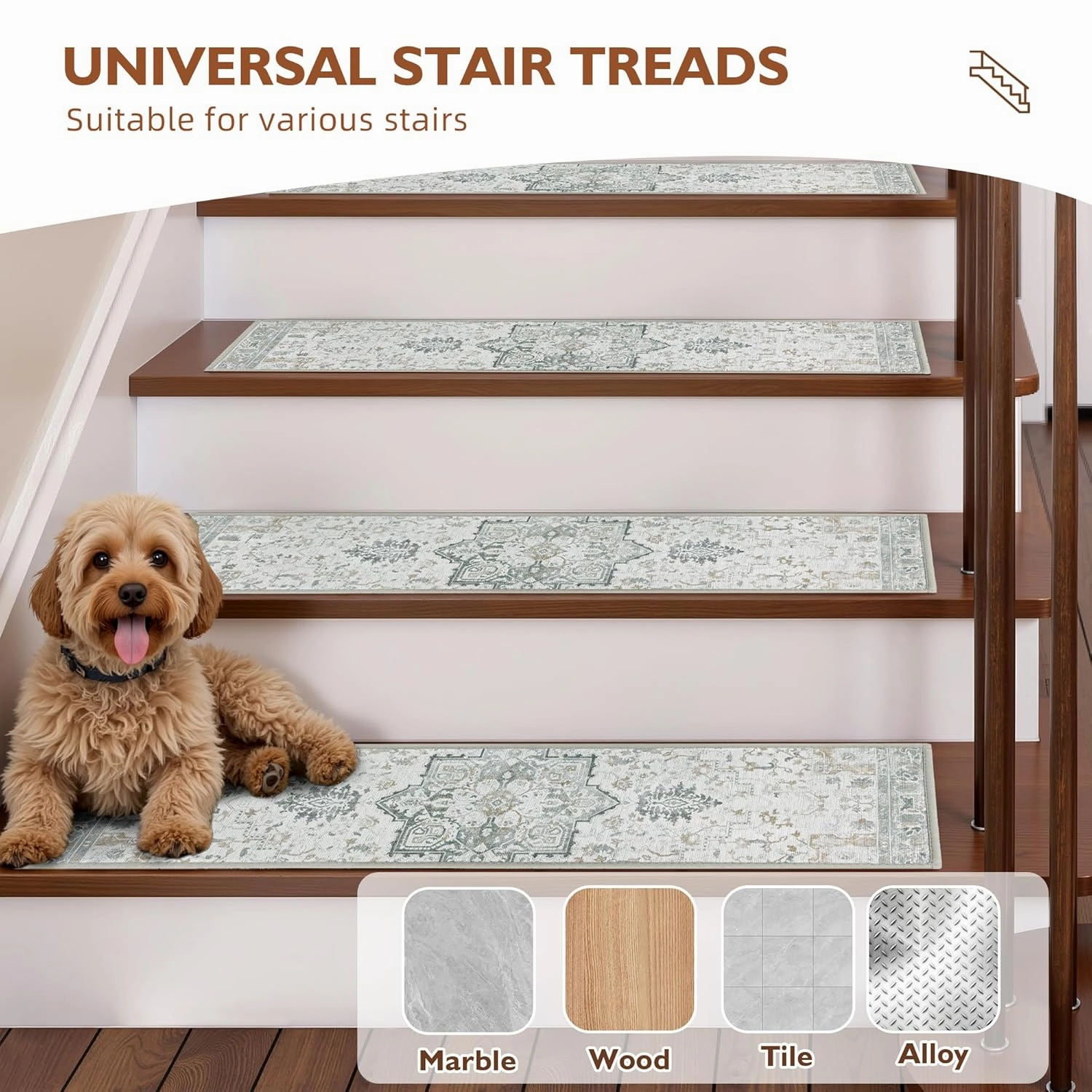 Carpet Stair Treads Non Slip for Wooden Steps 4PCS, 8" X 30" Stair Runners Mats Indoor, Stain Resistant Staircase Step Treads Stair Rugs with TPR Self Adhesive Backing for Kids, Elders, Dogs, Grey