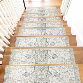 Carpet Stair Treads Non Slip for Wooden Steps 4PCS, 8" X 30" Stair Runners Mats Indoor, Stain Resistant Staircase Step Treads Stair Rugs with TPR Self Adhesive Backing for Kids, Elders, Dogs, Grey
