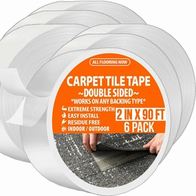 Carpet Tape Double Sided Heavy Duty Carpet Tile Tape 2inx90ft (Bulk 6 Pack) Rug Gripper Indoor Outdoor Grip Tapes for Area Rugs on Hardwood Vinyl Concrete Wood Turf Floor Adhesive